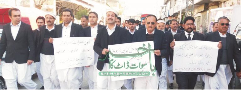 اپر سوات کو ضلع کا درجہ دینے اور جو ڈیشنل کمپلیکس بارے وکلا کا احتجا جی واک