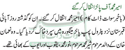 امیر محمد آف پانڑ انتقال کر گئے