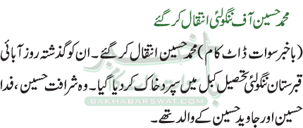 محمد حسین آف ننگولئی انتقال کر گئے