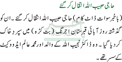 حاجی حبیب اللہ انتقال کر گئے