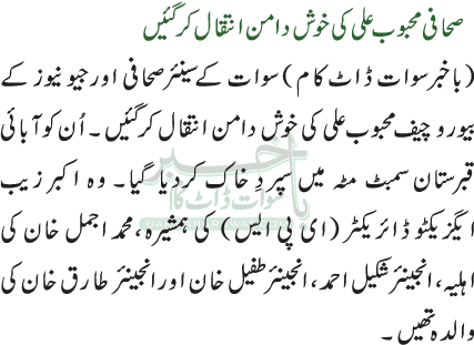 صحافی محبوب علی کی خوش دامن انتقال کرگئیں